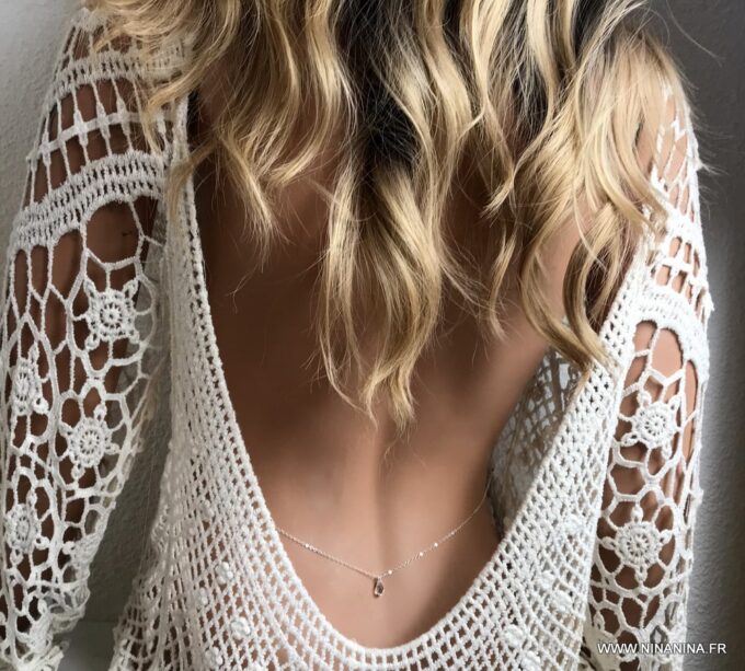 N6174d Chaine de taille Swarovski Argent pendentif goutte Cristal - Bijoux Chaines en ligne Ninanina