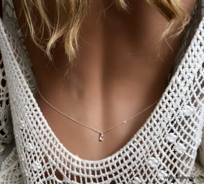 N6174e Chaine de taille Swarovski Argent pendentif goutte Cristal - Bijoux Chaines en ligne Ninanina