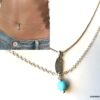N6182b Chaine pour ventre double rang plume Argent turquoise - Bijoux de corps en ligne Ninanina