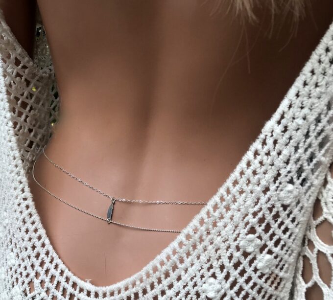 N6183 Chaine de taille double rang plume Argent 925 massif - Bijoux Chaines en ligne Ninanina