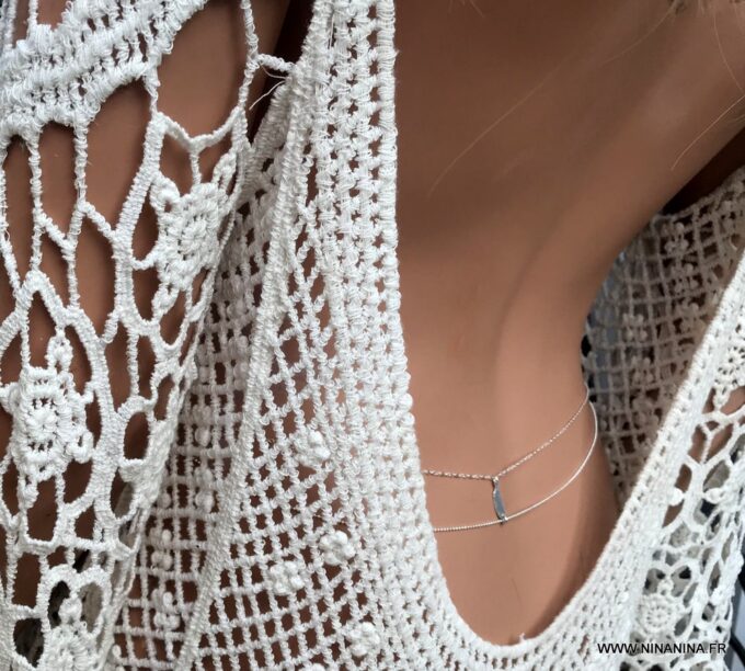 N6183a Chaine de taille double rang plume Argent 925 massif - Bijoux Chaines en ligne Ninanina