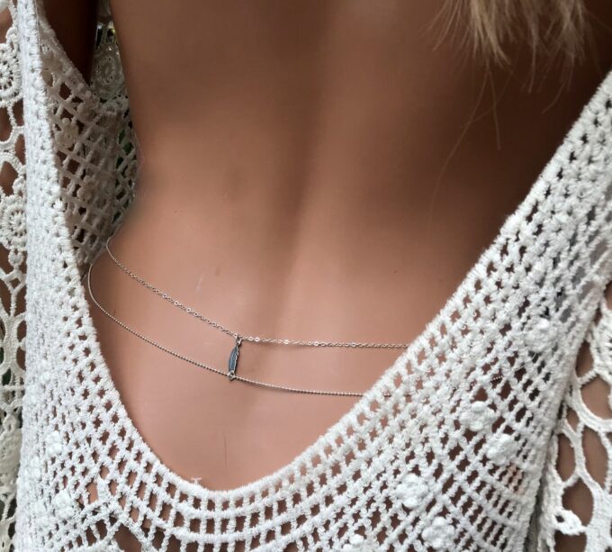 N6183c Chaine de taille double rang plume Argent 925 massif - Bijoux Chaines en ligne Ninanina