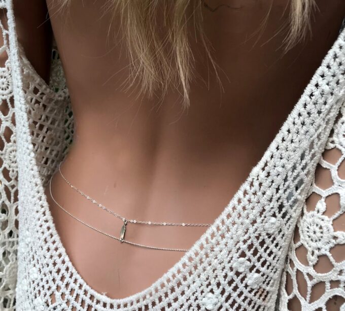 N6183d Chaine de taille double rang plume Argent 925 massif - Bijoux Chaines en ligne Ninanina