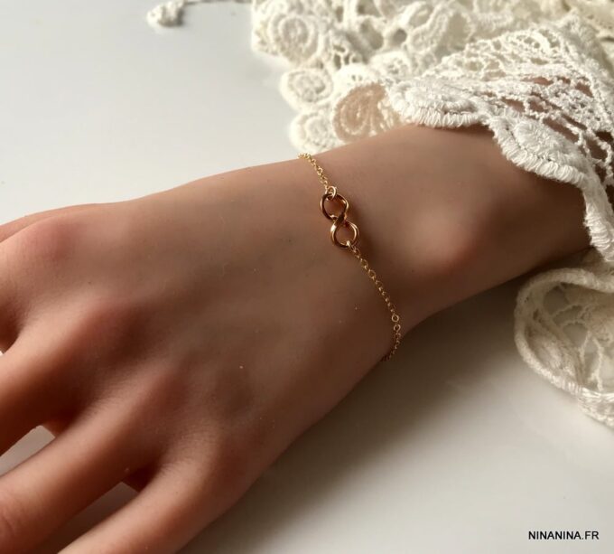 N6192 Bracelet femme infinity Argent 925 massif plaqué or doré - Bijoux Bracelets en ligne Ninanina