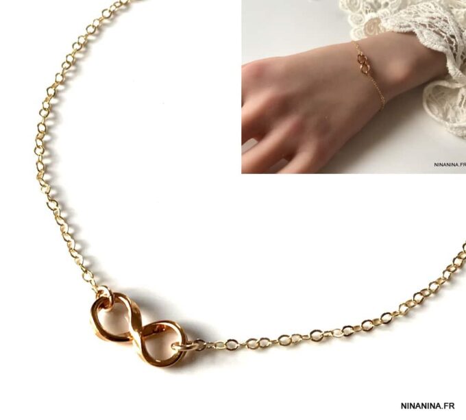 N6192a Bracelet femme infinity Argent 925 massif plaqué or doré - Bijoux Bracelets en ligne Ninanina