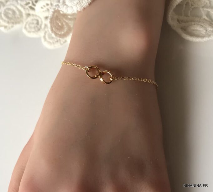 N6192b Bracelet femme infinity Argent 925 massif plaqué or doré - Bijoux Bracelets en ligne Ninanina