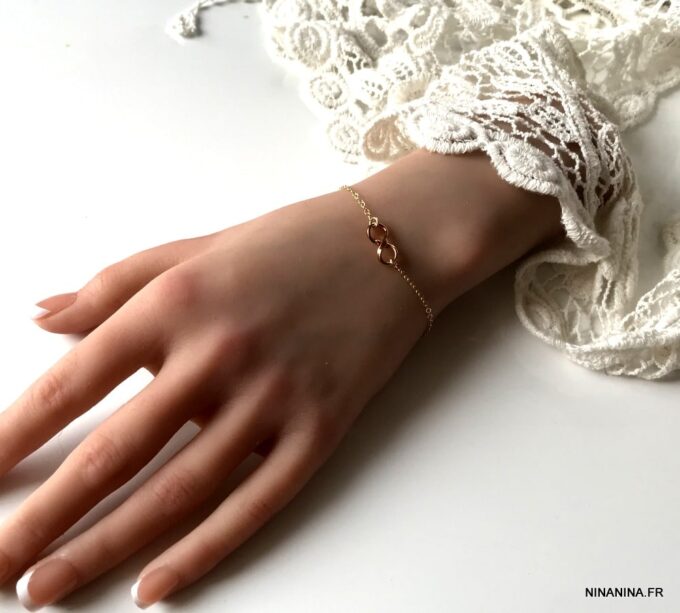 N6192c Bracelet femme infinity Argent 925 massif plaqué or doré - Bijoux Bracelets en ligne Ninanina