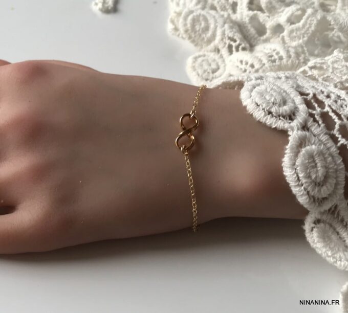 N6192d Bracelet femme infinity Argent 925 massif plaqué or doré - Bijoux Bracelets en ligne Ninanina