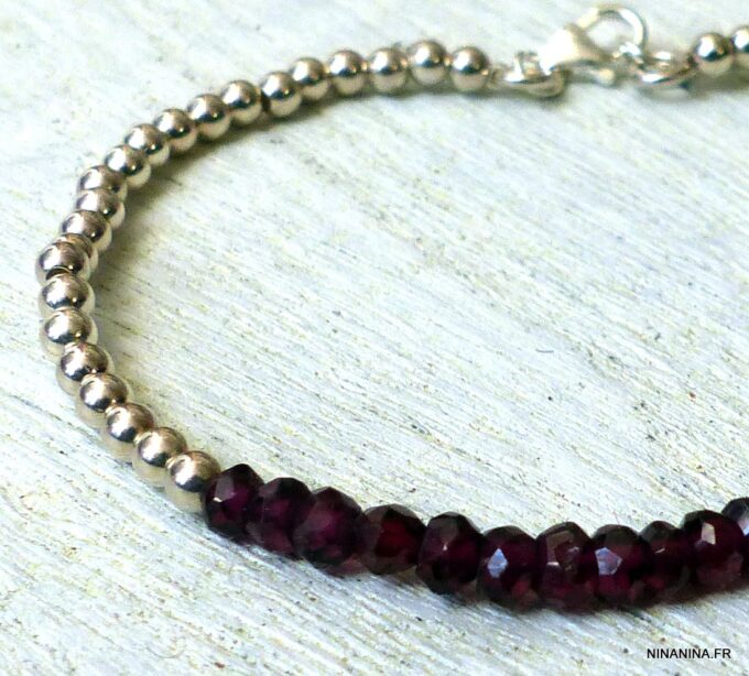 N6193b Bracelet perles Argent 925 massif Et Grenats - Bijoux Bracelets en ligne Ninanina
