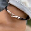 N6196b Bracelet pour cheville homme crochet cordon cuir noir - Bracelets de chevilles en ligne Ninanina