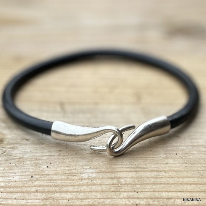 N6196c Bracelet pour cheville homme crochet cordon cuir noir - Bracelets de chevilles en ligne Ninanina