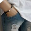 N6199a Bracelet cuir fermoir crochet argent 925 massif - Bijoux Bracelets en ligne Ninanina