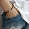 N6200 Bracelet cuir tressé fermoir crochet argent 925 massif - Bijoux Bracelets en ligne Ninanina