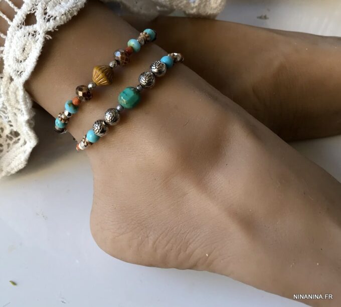 N6201b Bracelet de Cheville en Perles Cristal de bohème multicolores - Bijoux Bracelets en ligne Ninanina