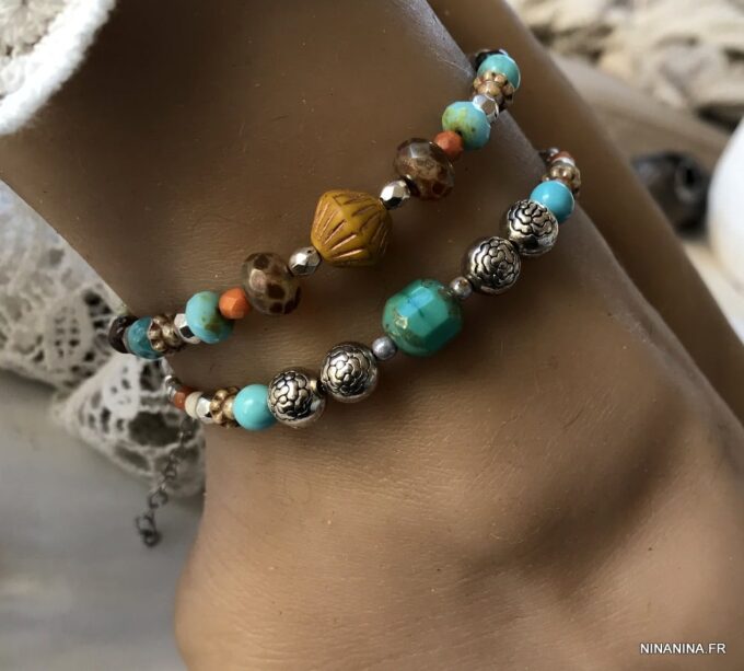 N6201c Bracelet de Cheville en Perles Cristal de bohème multicolores - Bijoux Bracelets en ligne Ninanina