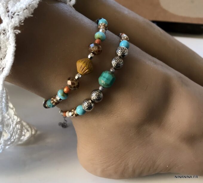 N6201g Bracelet de Cheville en Perles Cristal de bohème multicolores - Bijoux Bracelets en ligne Ninanina