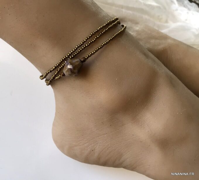 N6204a Bracelet cheville perle de rocaille bronze bohème chic - Bijoux de pied en ligne Ninanina