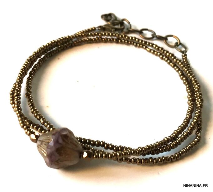 N6204b Bracelet cheville perle de rocaille bronze bohème chic - Bijoux de pied en ligne Ninanina