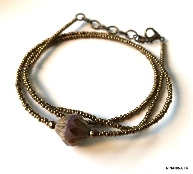 N6204d Bracelet cheville perle de rocaille bronze bohème chic - Bijoux de pied en ligne Ninanina