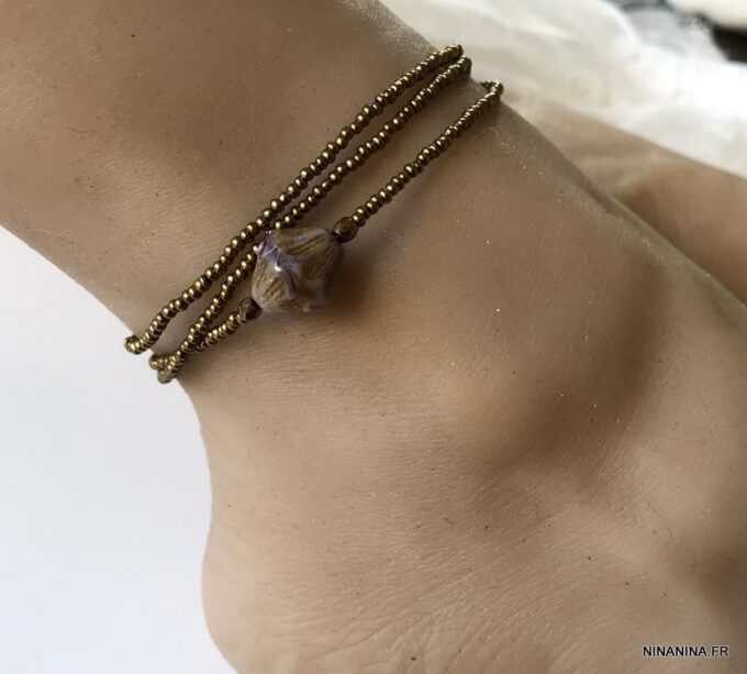 N6204e Bracelet cheville perle de rocaille bronze bohème chic - Bijoux de pied en ligne Ninanina