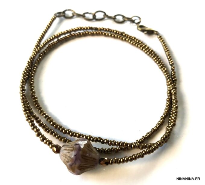 N6204f Bracelet cheville perle de rocaille bronze bohème chic - Bijoux de pied en ligne Ninanina