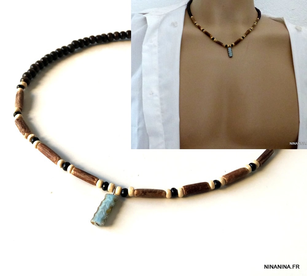 ② Collier amérindien homme femme en turquoises, lapis Surfeur — Colliers —  2ememain