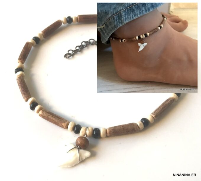 N6214 Bracelet de cheville ethnique pendentif dent de requin homme - Bijouxde pied Ninanina