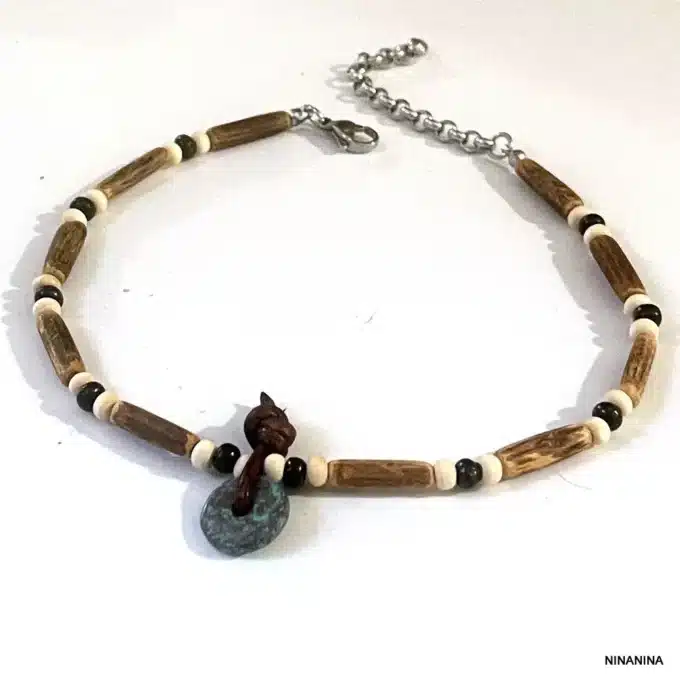 N6215 Bracelet Cheville Homme Surf Perles Bois Anneau Bleu - Bijoux de pieds Hommes en ligne Ninanina