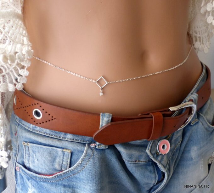 N6218 Chaine de taille Losange Argent 925 massif Et Pierre de Lune - Bijoux Chaines en ligne Ninanina