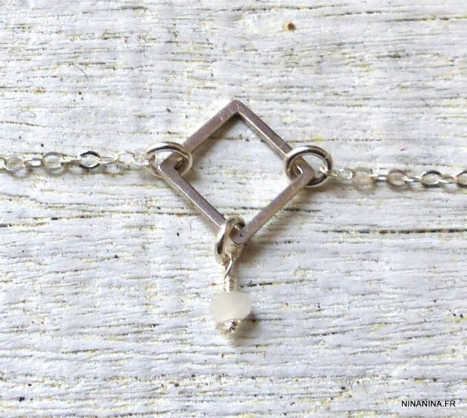N6218a Chaine de taille Losange Argent 925 massif Et Pierre de Lune - Bijoux Chaines en ligne Ninanina