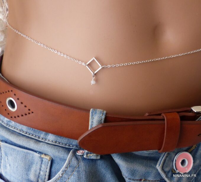 N6218b Chaine de taille Losange Argent 925 massif Et Pierre de Lune - Bijoux Chaines en ligne Ninanina