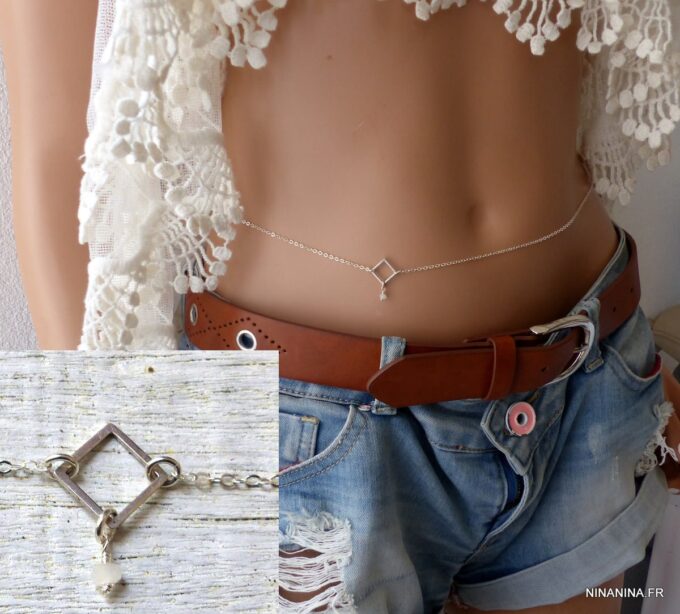 N6218c Chaine de taille Losange Argent 925 massif Et Pierre de Lune - Bijoux Chaines en ligne Ninanina