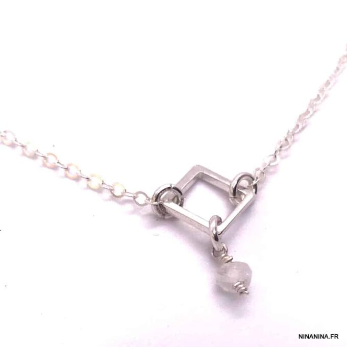 N6218n Chaine de taille Losange Argent 925 massif Et Pierre de Lune - Bijoux Chaines en ligne Ninanina