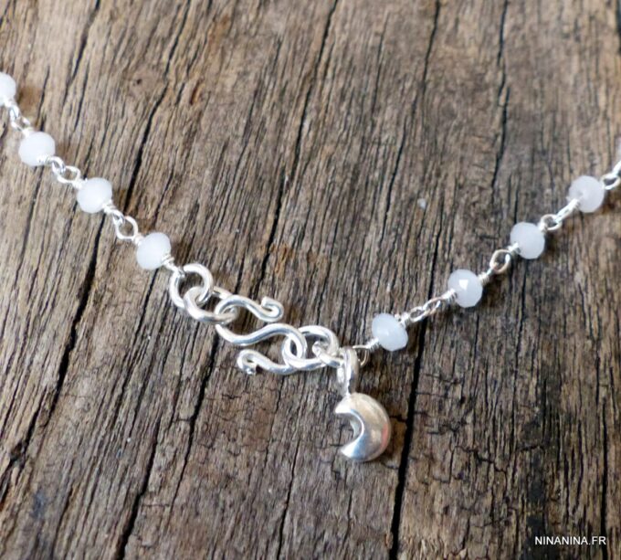N6219a Chaine de taille Infini Argent 925 massif Et perles Pierre de Lune - Bijoux Chaines en ligne Ninanina