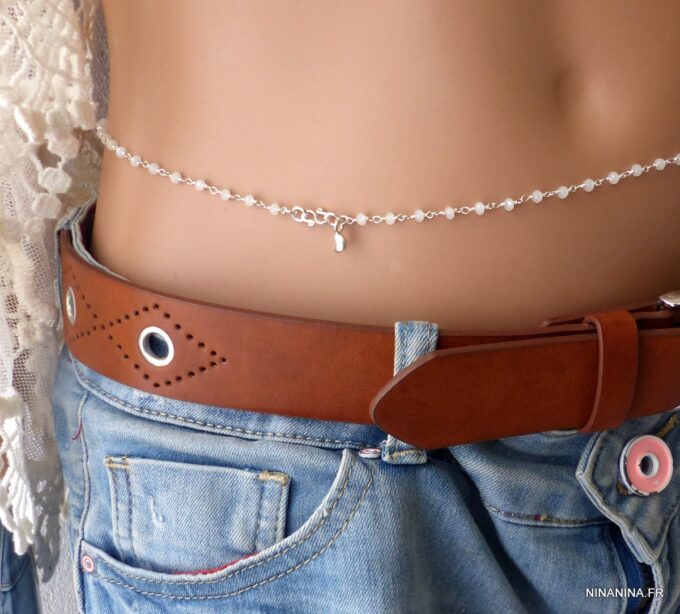 N6219g Chaine de taille Infini Argent 925 massif Et perles Pierre de Lune - Bijoux Chaines en ligne Ninanina