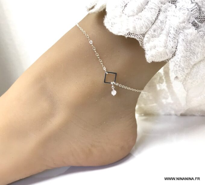 N6224c Chaine de cheville Argent 925 femme Et Pierre de Lune - Bijoux Chaines en ligne Ninanina
