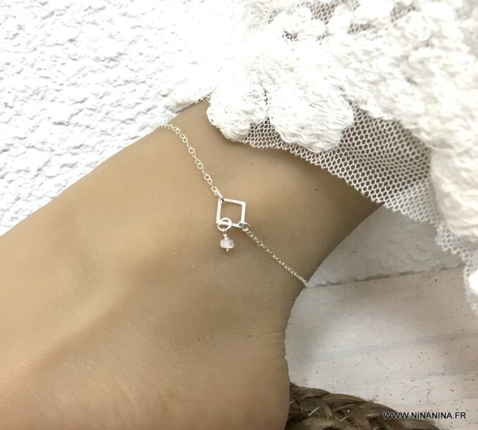 N6224e Chaine de cheville Argent 925 femme Et Pierre de Lune - Bijoux Chaines en ligne Ninanina