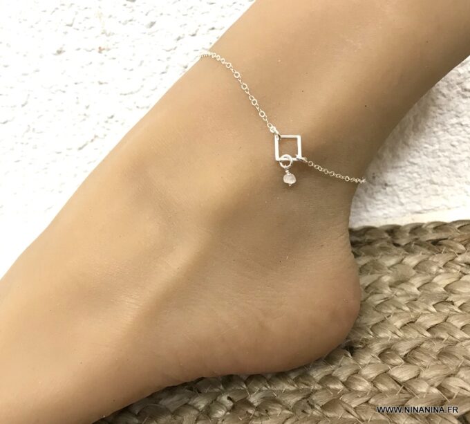 N6224f Chaine de cheville Argent 925 femme Et Pierre de Lune - Bijoux Chaines en ligne Ninanina