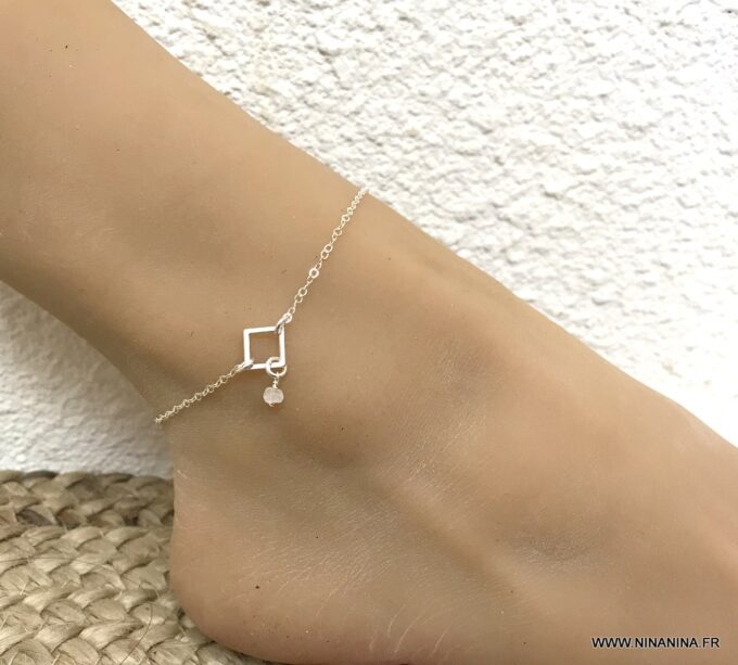 N6224h Chaine de cheville Argent 925 femme Et Pierre de Lune - Bijoux Chaines en ligne Ninanina