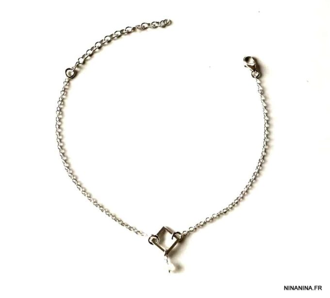 N6224i Chaine de cheville Argent 925 femme Et Pierre de Lune - Bijoux Chaines en ligne Ninanina