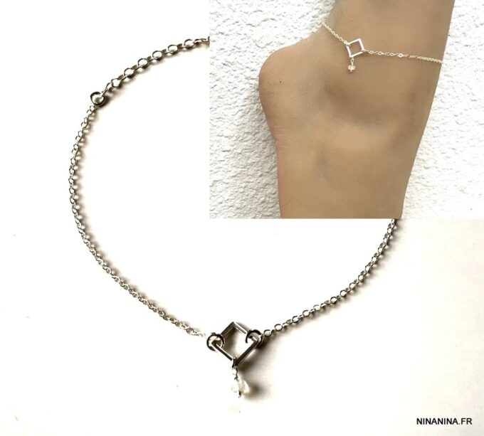 N6224j Chaine de cheville Argent 925 femme Et Pierre de Lune - Bijoux Chaines en ligne Ninanina