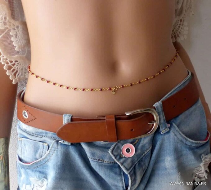 N6237c Chaine de taille pierres Rubis Coeur Plaqué Or Gold Filled - Bijoux Chaines en ligne Ninanina