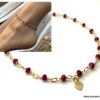 N6239a Chaine de cheville pierre rubis rouge plaqué or femme - Bijoux Chaines en ligne Ninanina