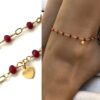 N6239c Chaine de cheville pierre rubis rouge plaqué or femme - Bijoux Chaines en ligne Ninanina