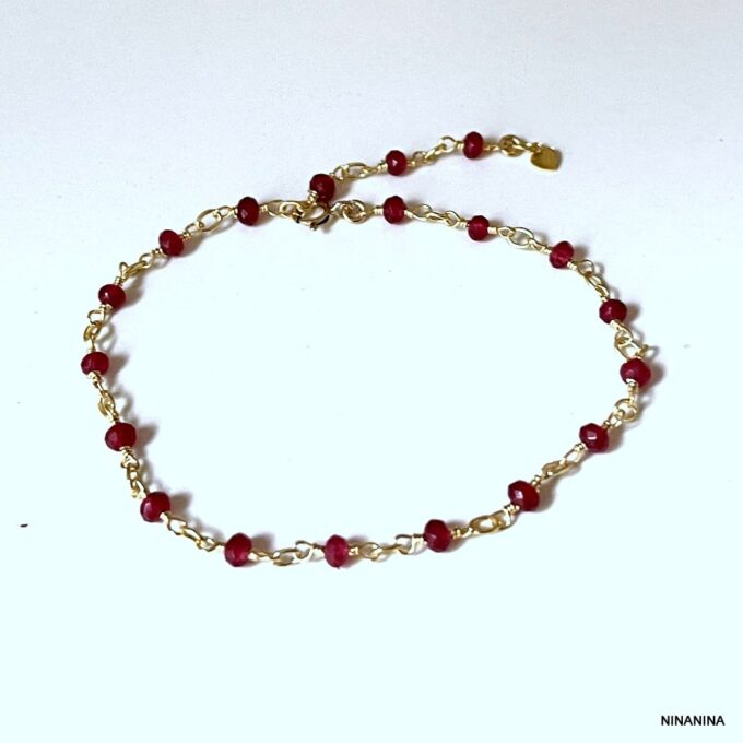 N6240 Bracelet Rubis femme minimaliste coeur Plaqué Or - Bijoux Bracelets Pierres précieuses en ligne Ninanina