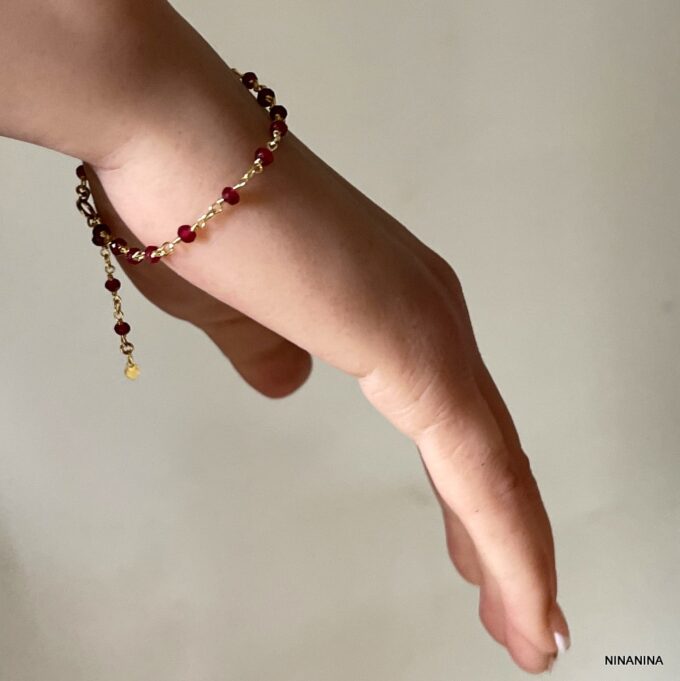 N6240c Bracelet Rubis femme minimaliste coeur Plaqué Or - Bijoux Bracelets Pierres précieuses en ligne Ninanina