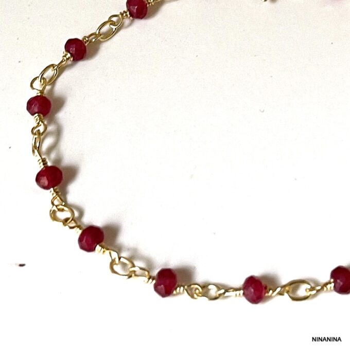 N6240d Bracelet Rubis femme minimaliste coeur Plaqué Or - Bijoux Bracelets Pierres précieuses en ligne Ninanina