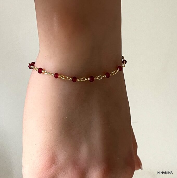 N6240e Bracelet Rubis femme minimaliste coeur Plaqué Or - Bijoux Bracelets Pierres précieuses en ligne Ninanina