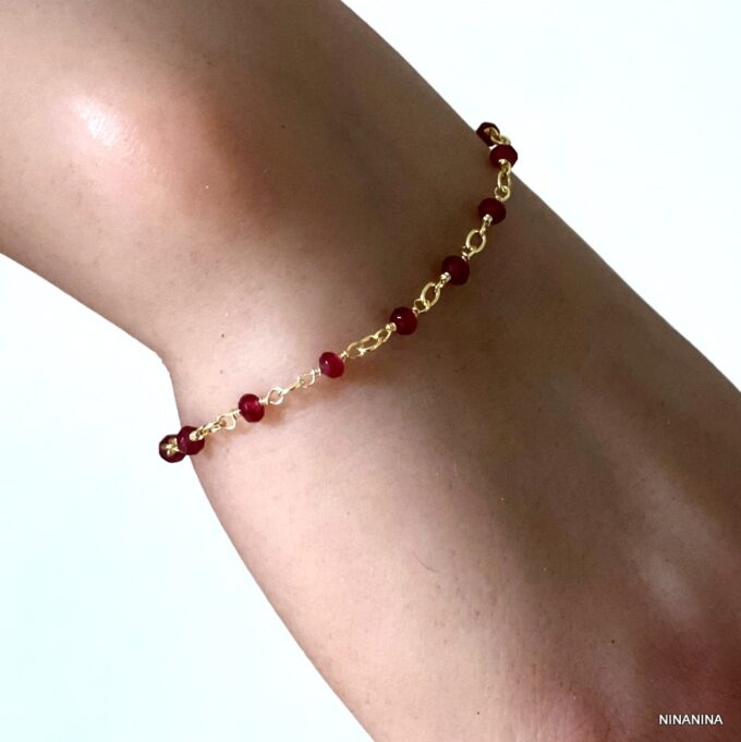 N6240f Bracelet Rubis femme minimaliste coeur Plaqué Or - Bijoux Bracelets Pierres précieuses en ligne Ninanina