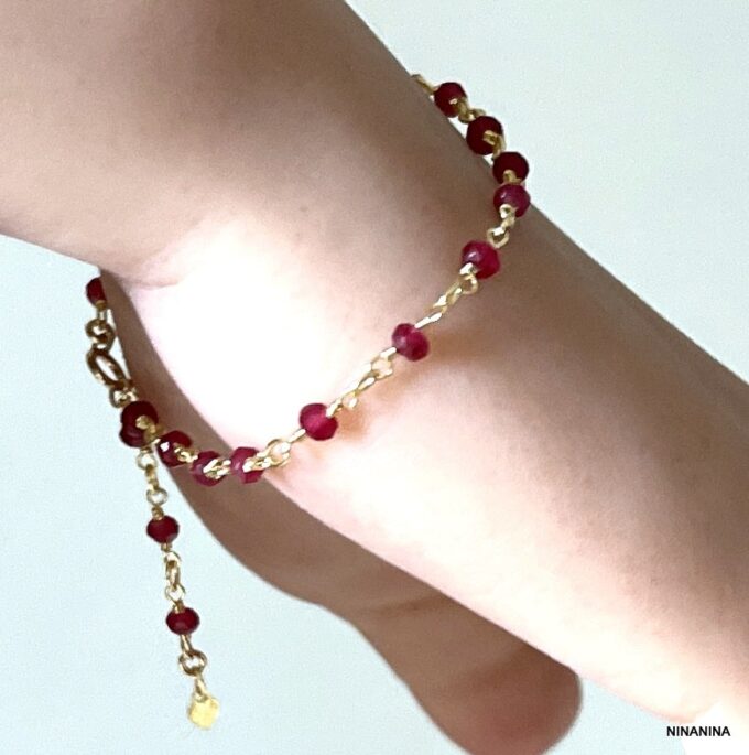 N6240g Bracelet Rubis femme minimaliste coeur Plaqué Or - Bijoux Bracelets Pierres précieuses en ligne Ninanina